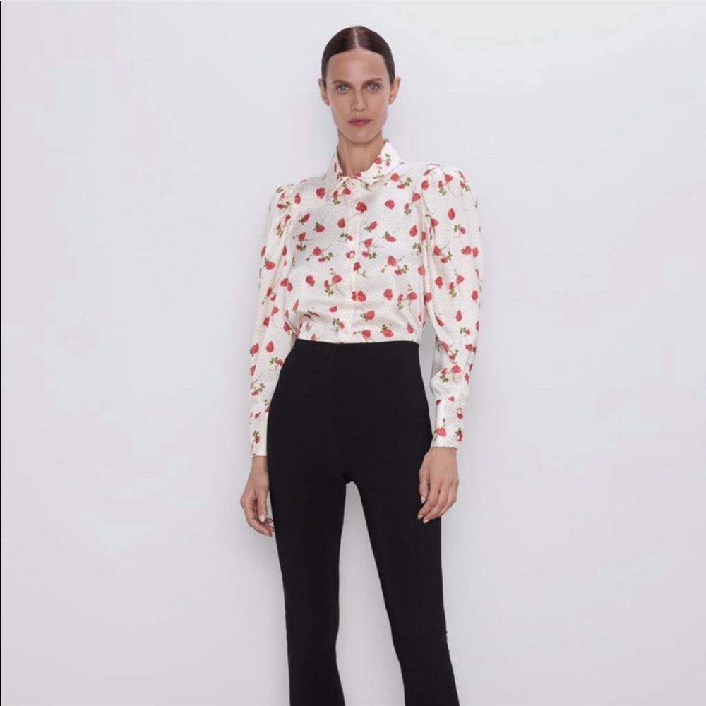 Zara floral print puff sleeve blouse large - Picture 3 of 7